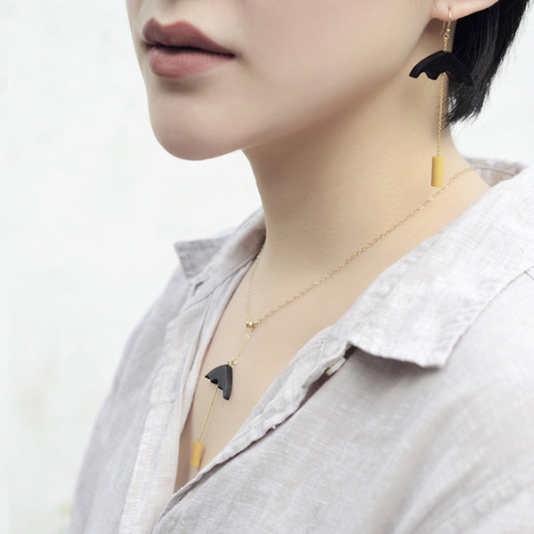 Gold Wood Pendant Necklace Handmade Jewelry Accessories Women designer