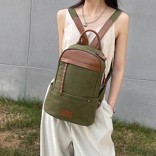Green-Canvas-and-Leather-Backpack-Bag-Handmade-Canvas-Rucksacks-Travel-Backpack-for-Women-Designer