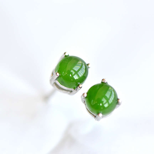 Green Jade Stud Earrings Silver Handmade gemstone Jewelry Accessories Gifts Women adorable