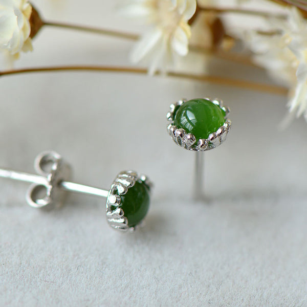 Green Jade Stud Earrings Silver Handmade gemstone Jewelry Accessories Gifts Women charming