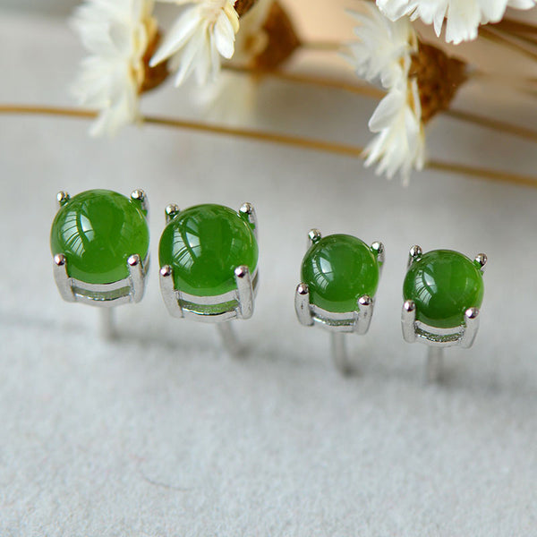Green Jade Stud Earrings Silver Handmade gemstone Jewelry Accessories Gifts Women cute