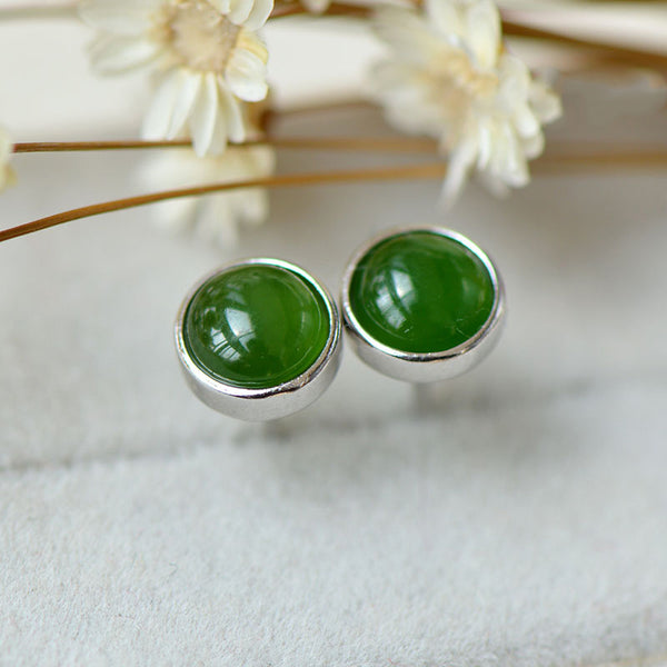 Green Jade Stud Earrings Silver Handmade gemstone Jewelry Accessories Gifts Women good jewelry