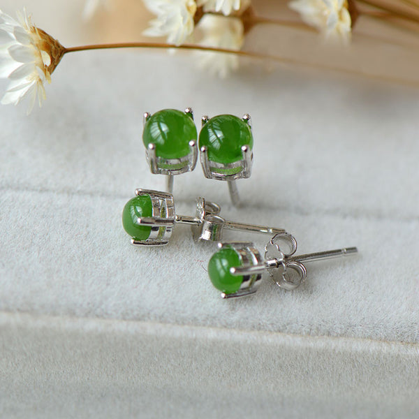 Green Jade Stud Earrings Silver Handmade gemstone Jewelry Accessories Gifts Women natural