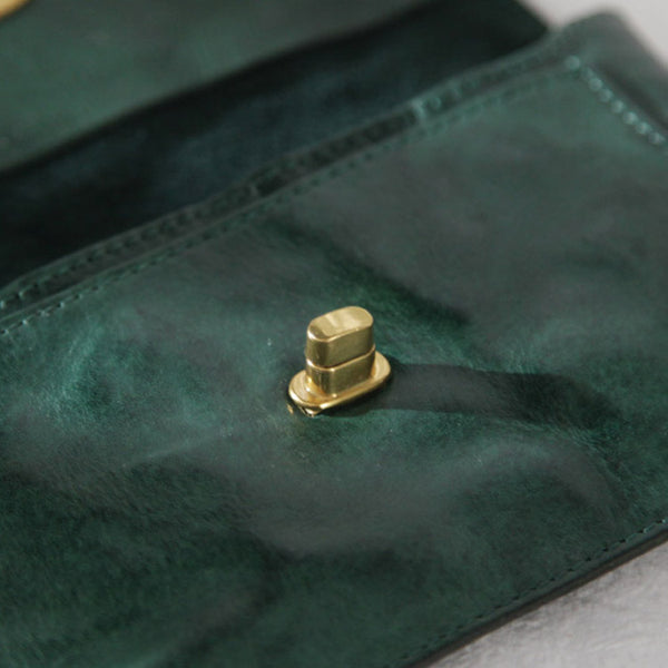 Green Womens Long Wallet Card Holder Wallet For Women Genuine-Leather