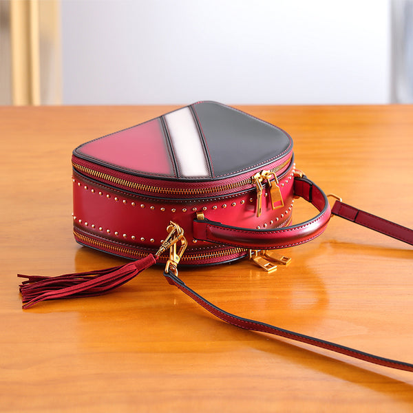 Half Round Red Leather Crossbody Bags Shoulder Bag Purses for Women Accessories