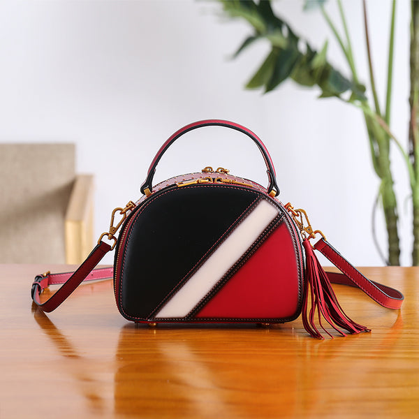 Half Round Red Leather Crossbody Bags Shoulder Bag Purses for Women Details