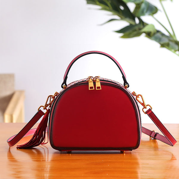 Half Round Red Leather Crossbody Bags Shoulder Bag Purses for Women Original