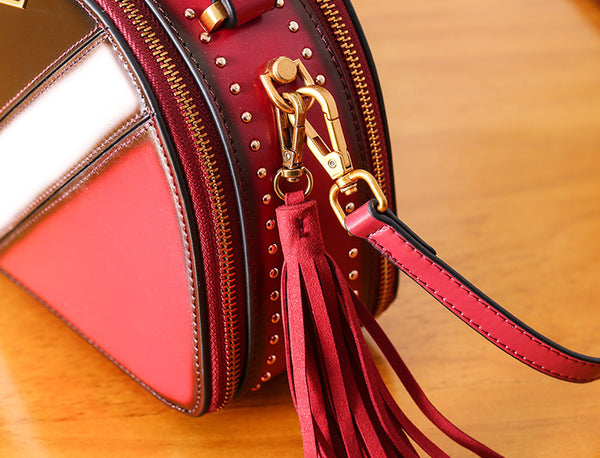  Half Round Red Leather Crossbody Bags Shoulder Bag Purses for Women Unique