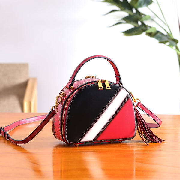 Half Round Red Leather Crossbody Bags Shoulder Bag Purses for Women