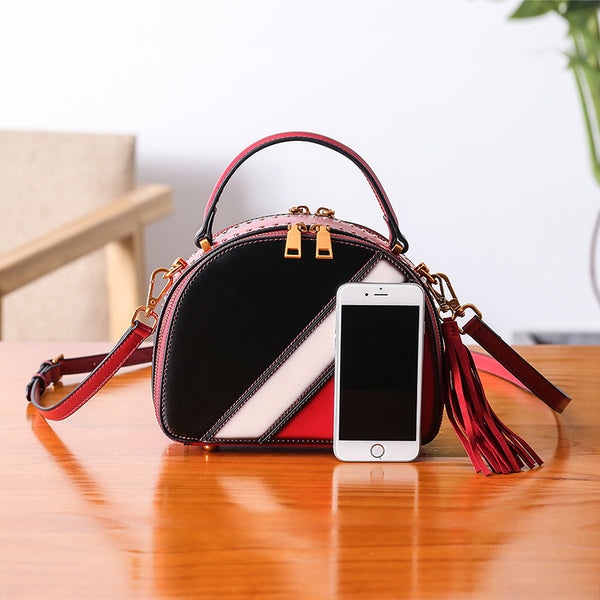 Half Round Red Leather Crossbody Bags Shoulder Bag Purses for Women fashion