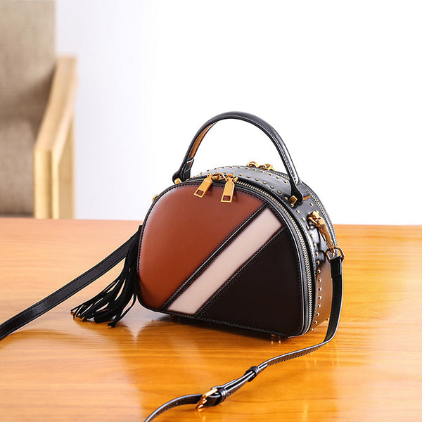 Half Round Red Leather Crossbody Bags Shoulder Bag Purses for Women gift