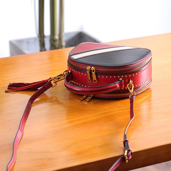 Half Round Red Leather Crossbody Bags Shoulder Bag Purses for Women small