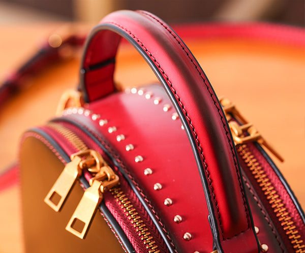 Half Round Red Leather Crossbody Bags Shoulder Bag Purses for Women work bag
