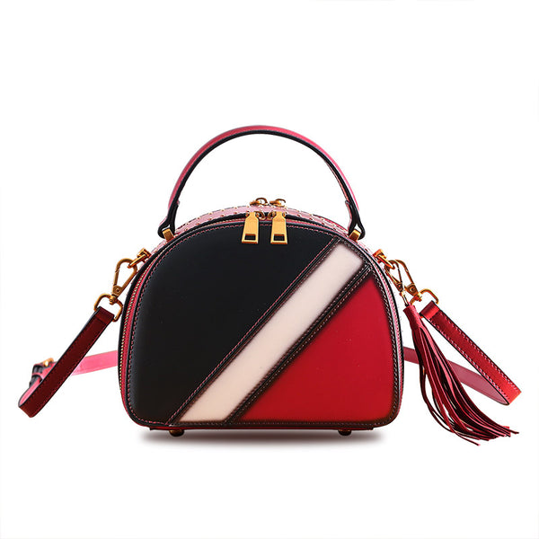 Half Round Red Leather Crossbody Bags Shoulder Bag Purses for Women