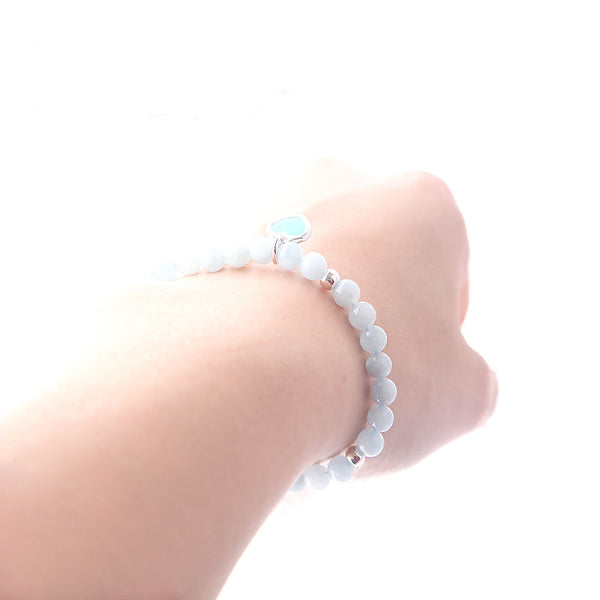 Handmade Aquamarine Beads Bracelets March Birthstone Womens Gemstone Jewelry Accessories beautiful