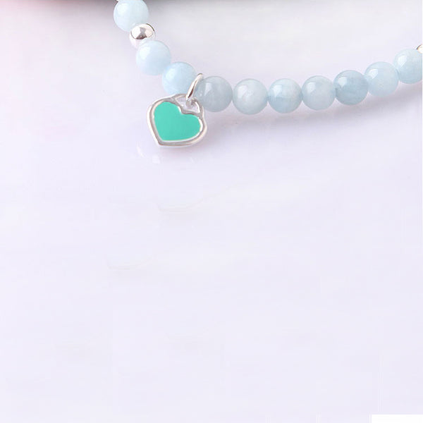 Handmade Aquamarine Beads Bracelets March Birthstone Womens Gemstone Jewelry Accessories