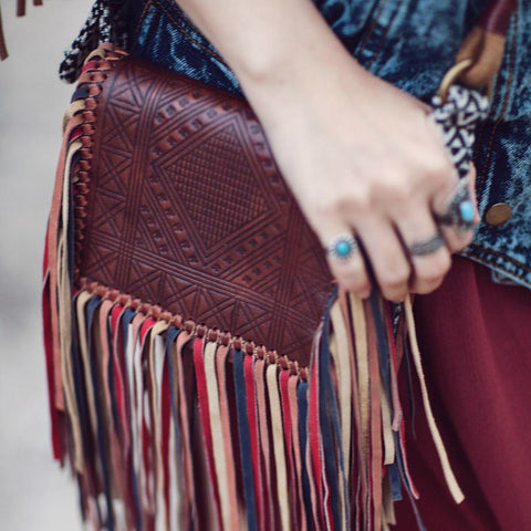 Handcrafted Genuine Leather Western Cowhide Womens Fringe Clutch Crossbody  Bag in 3 Colors 