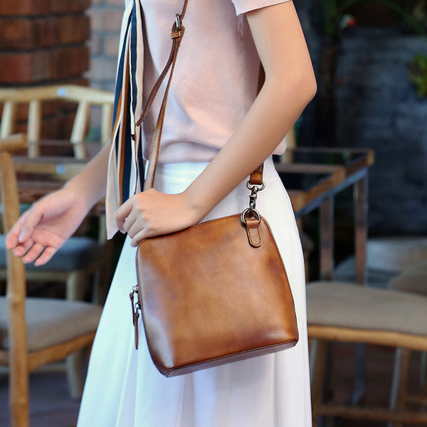 Handmade Genuine Leather Crossbody Shoulder Bags Purses Accessories Gift Women Brown