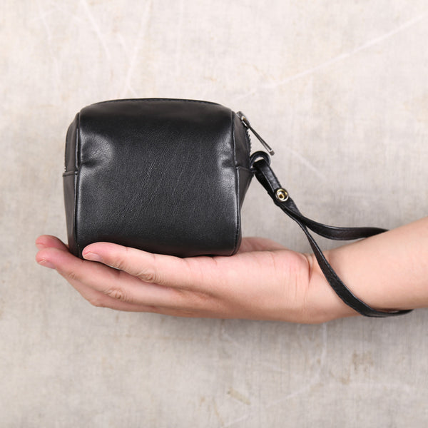 Womens Zip Clutch Bag Small Coin Purse Black Leather Wallets for Women