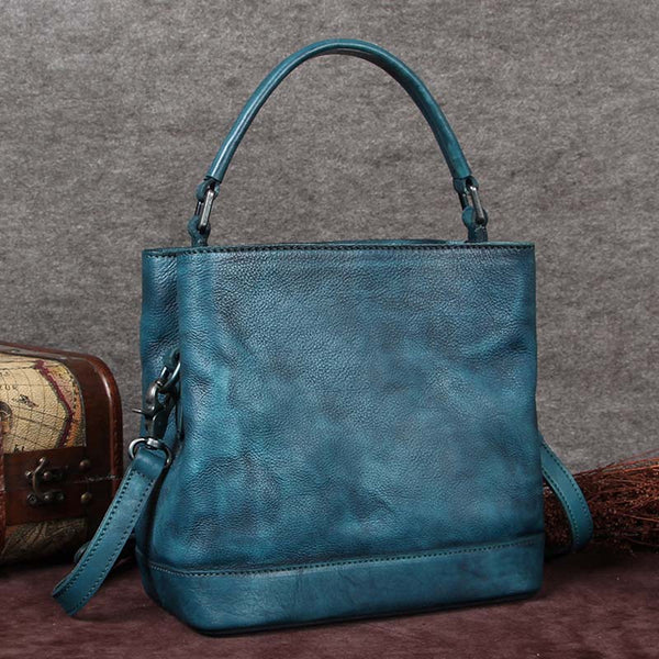 Handmade Genuine Leather Handbags Crossbody Shoulder Bags Purses Accessories Gift Women Blue