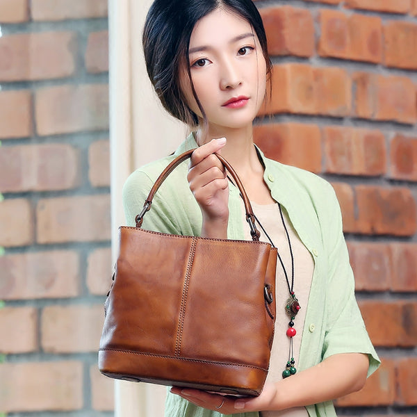 Handmade Genuine Leather Handbags Crossbody Shoulder Bags Purses Accessories Gift Women Brown