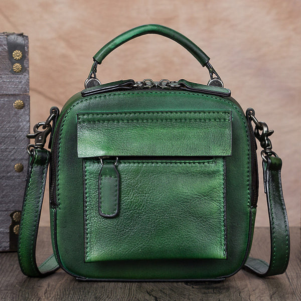 Handmade Genuine Leather Mini Handbag Crossbody Shoulder Bags Purses Women Green