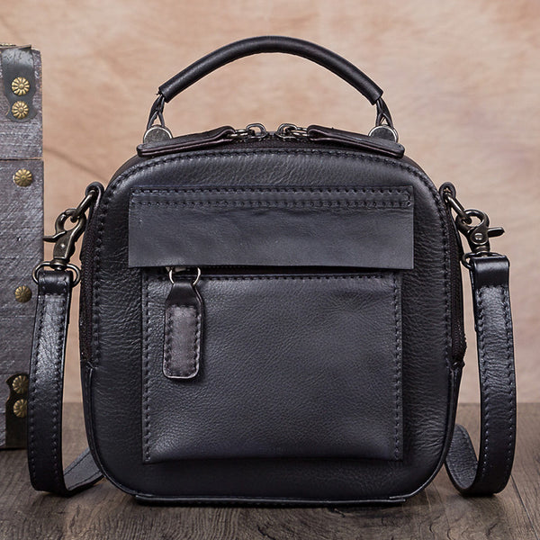 Handmade Genuine Leather Mini Handbag Crossbody Shoulder Bags Purses Women Grey