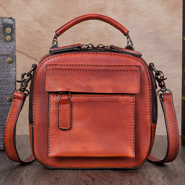 Handmade Genuine Leather Mini Handbag Crossbody Shoulder Bags Purses Women Red