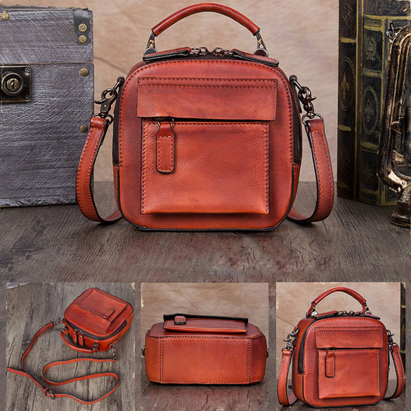 Handmade Genuine Leather Mini Handbag Crossbody Shoulder Bags Purses Women cute