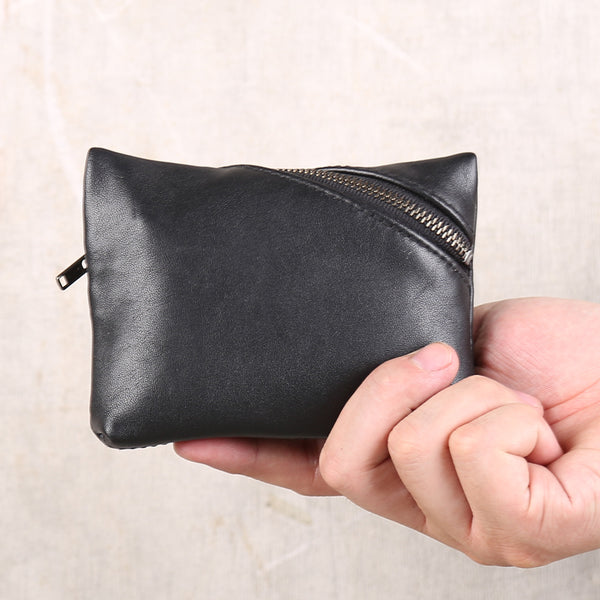 Handmade Genuine Leather Short Coin Card Wallets Clutches Purse Women Men black
