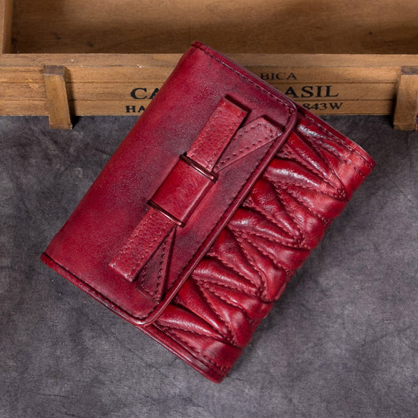 Handmade Genuine Leather Short Wallets Clutches Purses Accessories Gift Women Red