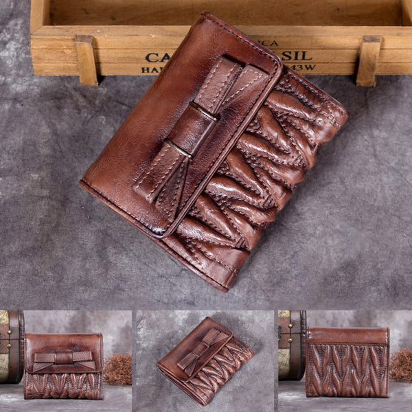 Handmade Genuine Leather Short Wallets Clutches Purses Accessories Gift Women elegant