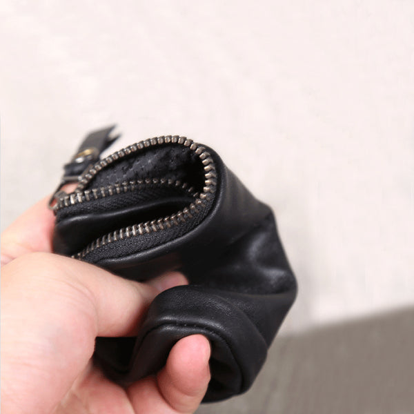 Handmade Genuine Leather Short Zip Wallets Clutches Coin Card Wallet Purse Women Men Details