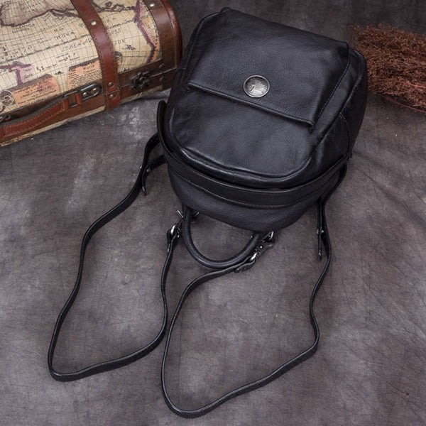 Handmade Genuine Leather Small Backpack Bags School Bags Purses Handbags Women Grey