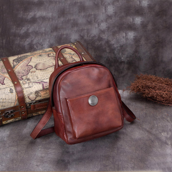 Handmade Genuine Leather Small Backpack Bags School Bags Purses Handbags Women unique
