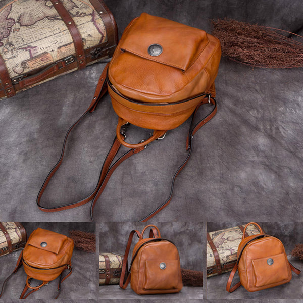 Handmade Genuine Leather Small Backpack Bags School Bags Purses Handbags Women vintage