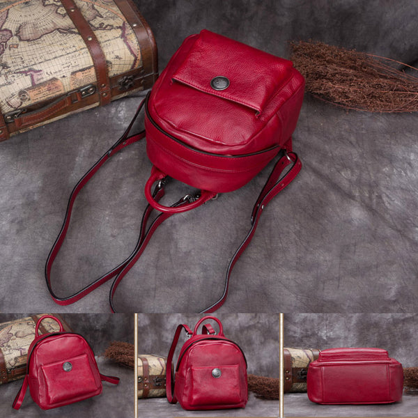 Handmade Genuine Leather Small Backpack Bags School Bags Purses Handbags Women