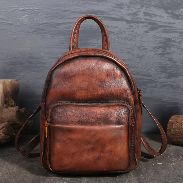 Ladies Genuine Leather Small Backpack Purse Cool Backpacks for Women