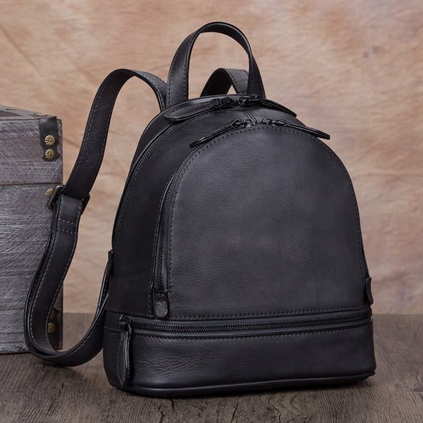 Handmade Genuine Leather Small Backpack Laptop Bags School Bags Purses Women Grey