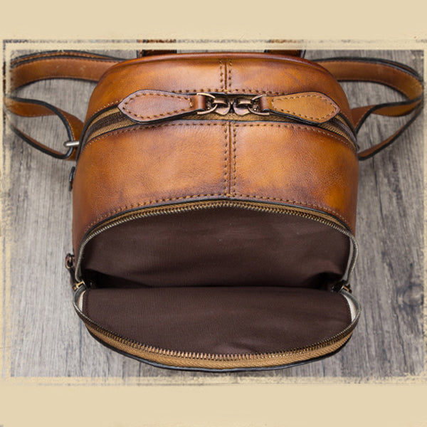 Handmade Genuine Leather Small Backpack Laptop Bags School Bags Purses Women Vintage-1