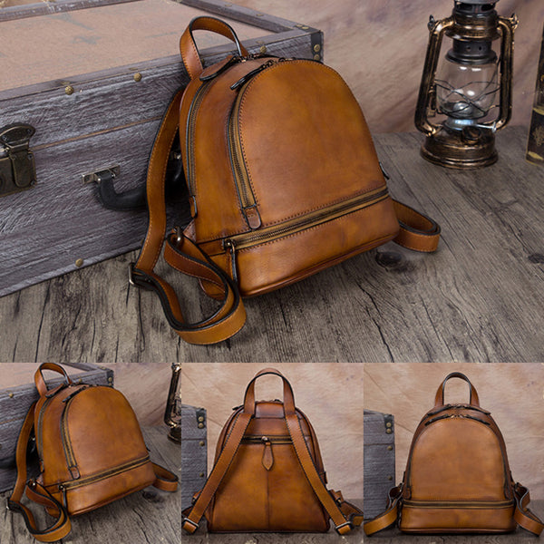 Handmade Genuine Leather Small Backpack Laptop Bags School Bags Purses Women