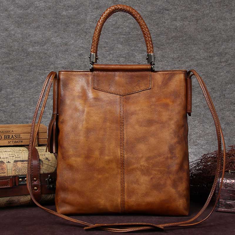 Handmade Genuine Leather Totes Handbags Crossbody Shoulder Bags Purses Accessories Gift Women Brown