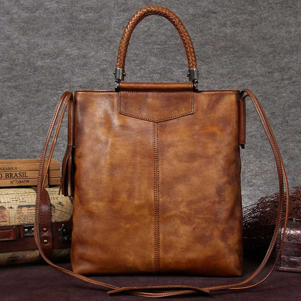 Handmade Genuine Leather Totes Handbags Crossbody Shoulder Bags Purses Accessories Gift Women Brown