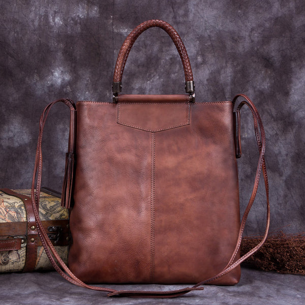 Handmade Genuine Leather Totes Handbags Crossbody Shoulder Bags Purses Accessories Gift Women Coffee