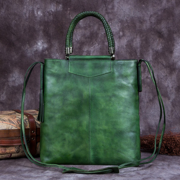 Handmade Genuine Leather Totes Handbags Crossbody Shoulder Bags Purses Accessories Gift Women Green