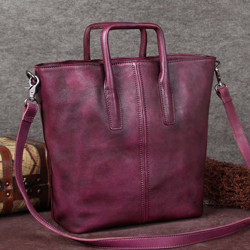 Handmade Genuine Leather Totes Handbags Crossbody Shoulder Bags Purses Accessories Gift Women Purple