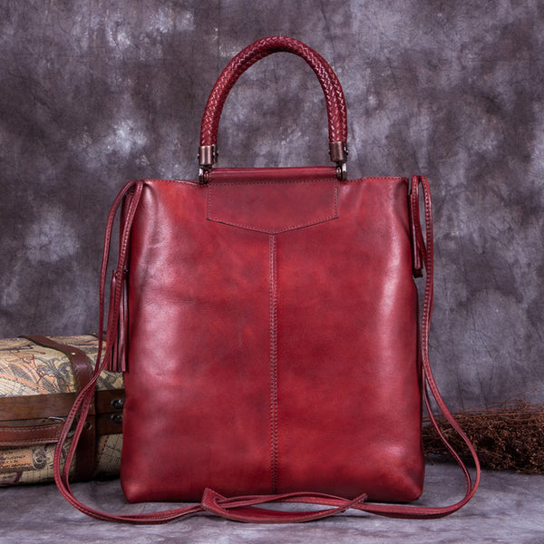 Handmade Genuine Leather Totes Handbags Crossbody Shoulder Bags Purses Accessories Gift Women Red