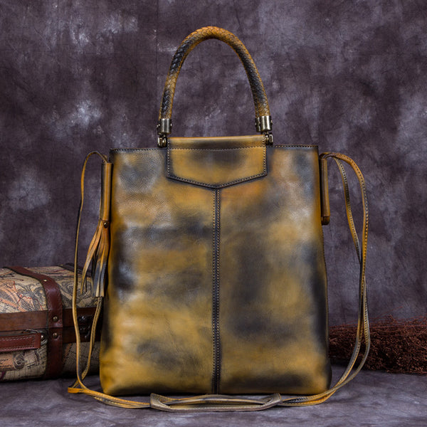 Handmade Genuine Leather Totes Handbags Crossbody Shoulder Bags Purses Accessories Gift Women Yellow