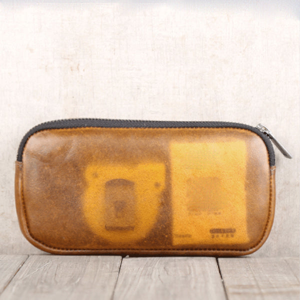Handmade Genuine Leather Transparent Wallet Clutches Phone Case Women Men fashionable