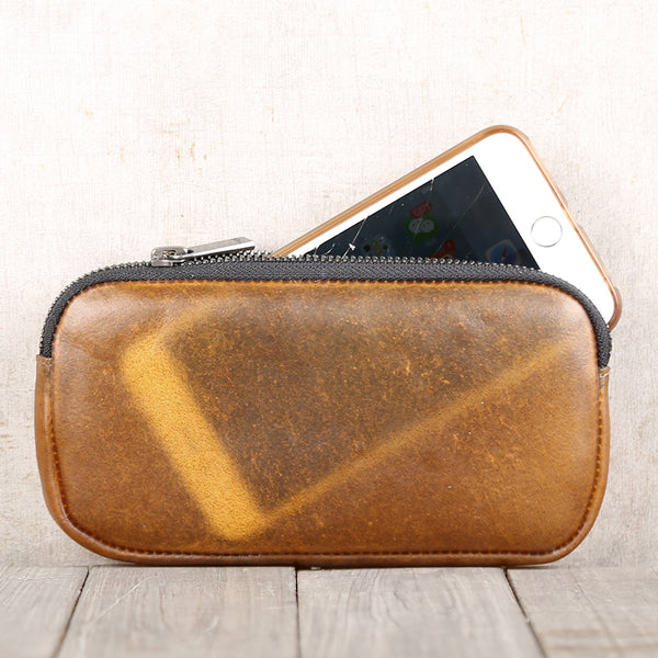 Handmade Genuine Leather Transparent Wallet Clutches Phone Case Women Men